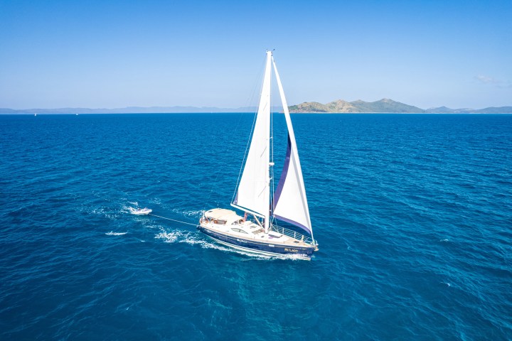 a boat in the middle of a body of water