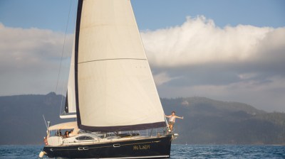 a small boat in a large body of water