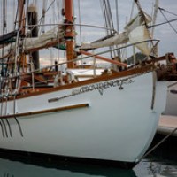a boat docked at a dock